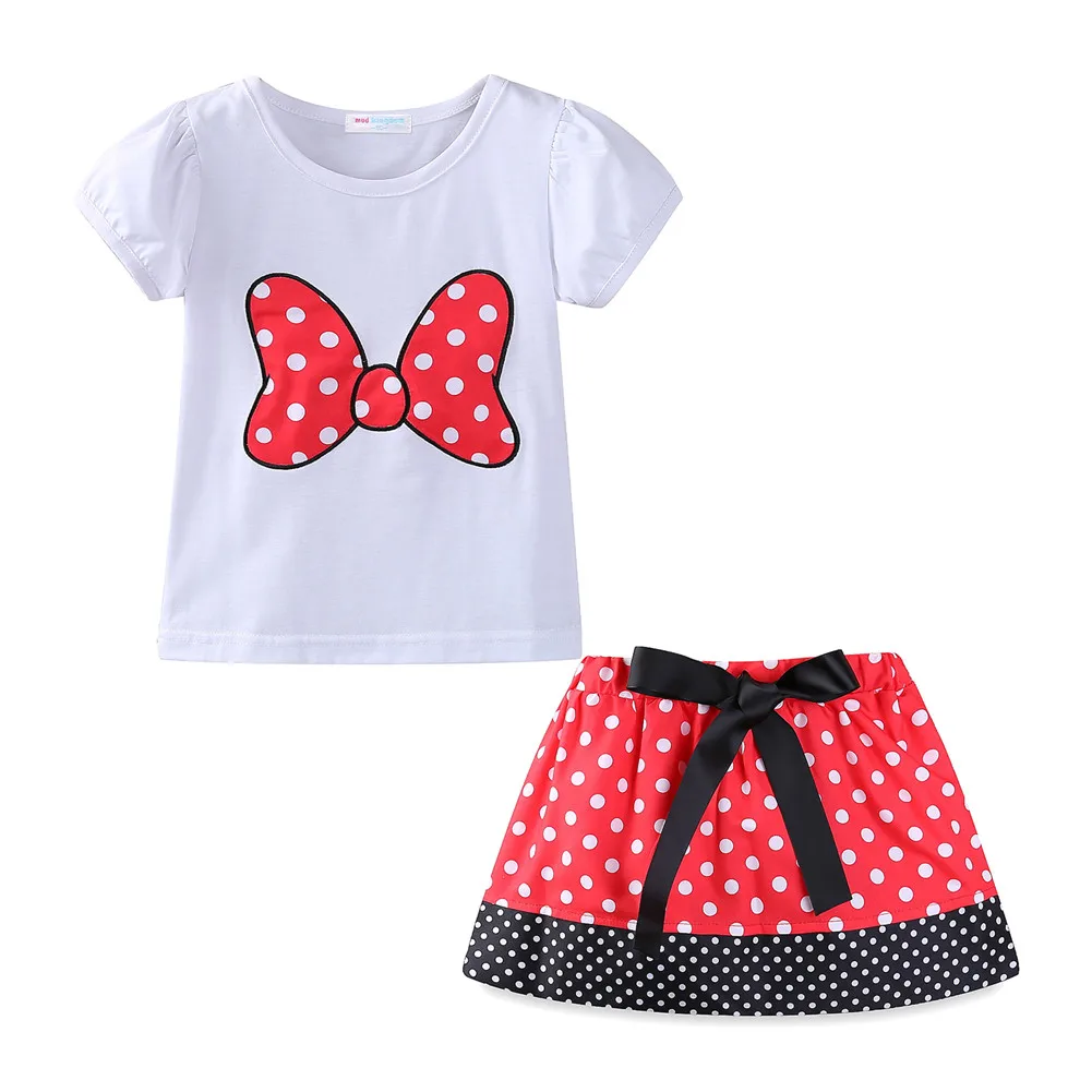 Bow Red Skirt Mudkingdom/одежда с изображением Минни для маленьких девочек; милый бант из ленты в горошек; цвет розовый, красный - Цвет: Bow Red Skirt