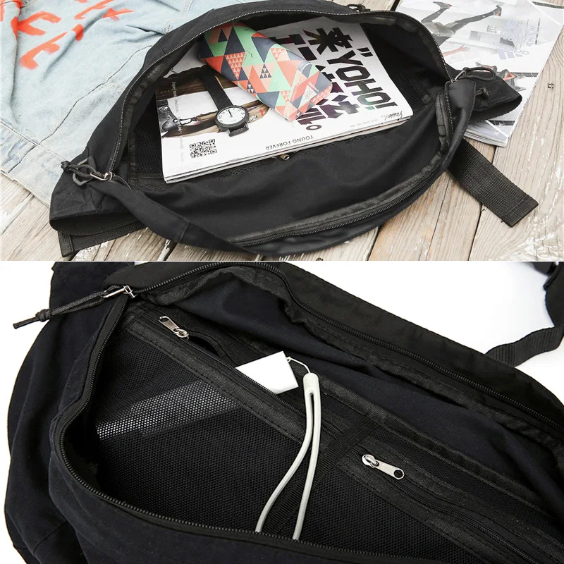 

Large Capacity Women Waist Bag Canvas Big Fanny Pack Luminous Unisex Belt Bag Hip Hop Crossbody Chest Bags Fashion Banana Purse