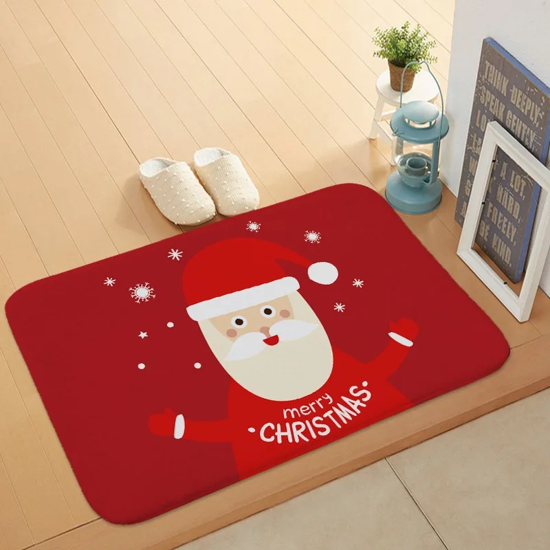 

Red Christmas Floor Mat Santa Claus Christmas Tree Coral Velvet Entry Bar Home Mat