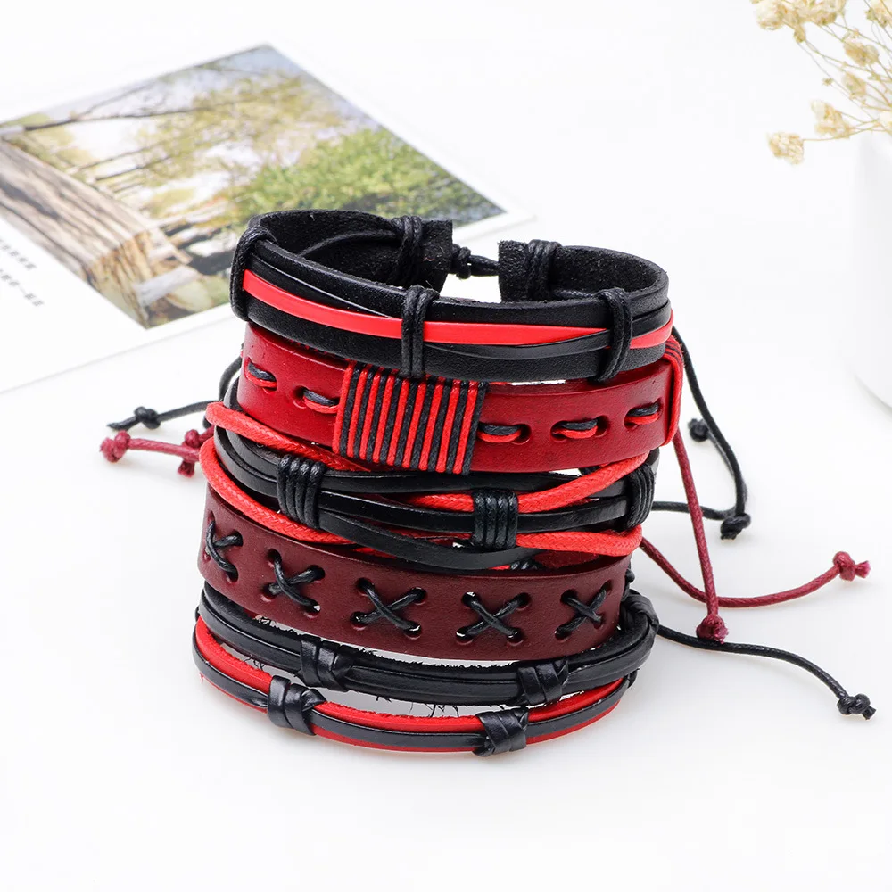 FUNIQUE многослойные кожаные браслеты панк мужской браслет модные плетеные ручной