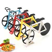 stainless steel pizza knife two wheel bicycle shape pizza cutting knife pizza tool bike round pizza cutter knives kitchen tool