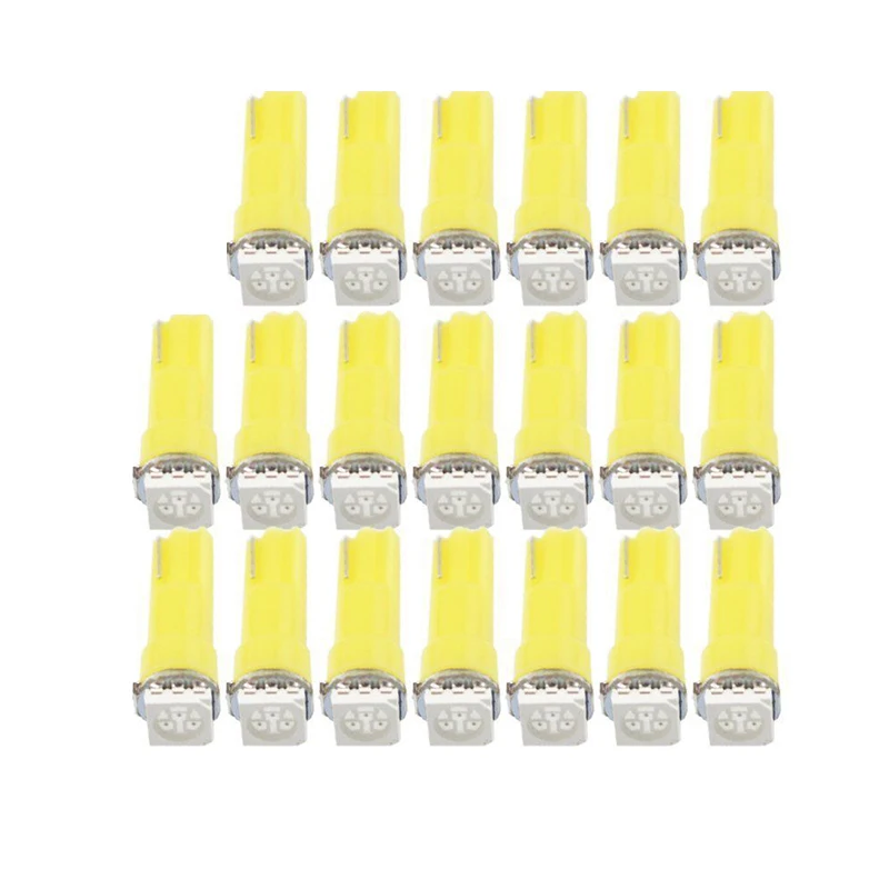 

20Pcs Yellow T5 5050 1SMD 12V Wedge Dashboard LED Lights Bulbs Car Lnstrument Lndicator AC Lamp Auto Lnterior Accessories 73 74