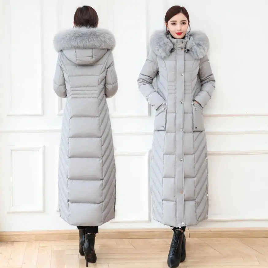 4XL размера плюс X-long натуральный Лисий мех пуховик женский супер толстый теплый