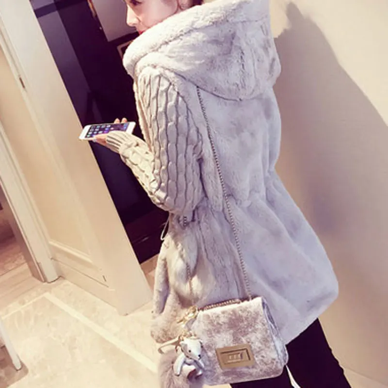 

Fashion Faux Fur Coats Women 2020 Winter Plus Size S-4XL Hooded Classic Outwear Patchwork Thick Warm Luxury Knitted jacket