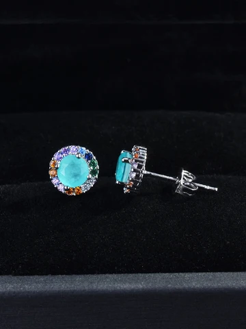 Серебряные серьги-гвоздики с турмалином Параиба