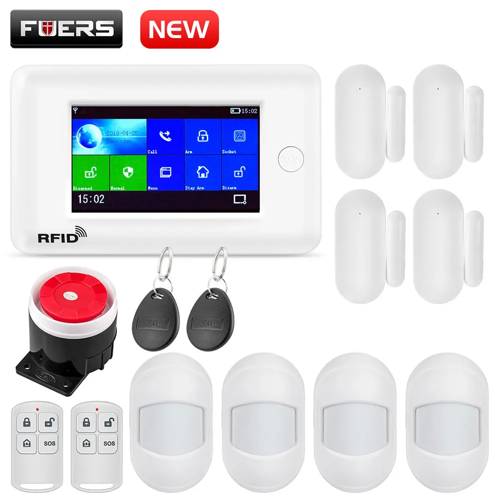 KIT6 FUERS wifi GSM домашняя система охранной сигнализации Мини PIR детектор движения GPRS 4,3 дюймов TFT цветной экран приложение RFID контроль 10 языков - Цвет: KIT6