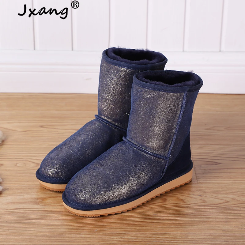 Женские зимние сапоги JXANG коричневые из натуральной воловьей замши до середины