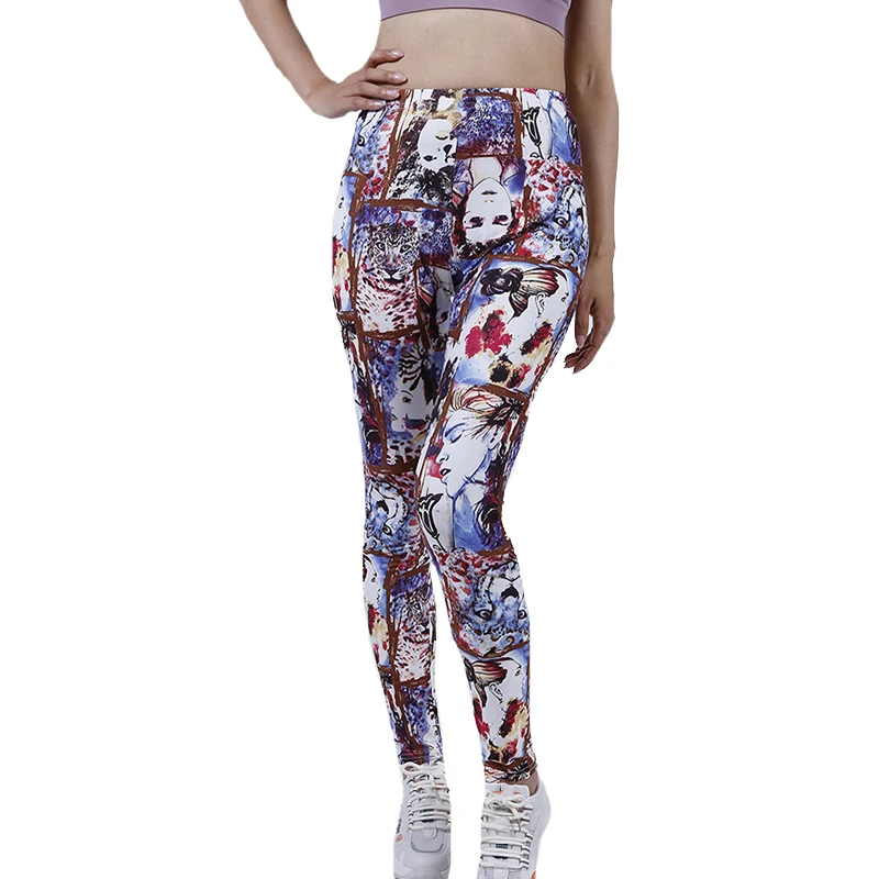 

CHSDCSI Face Leopard Head Graffiti Print Leggings Women Female Fitness Sexy Leggins Elastic XXL Workout Gym Pant