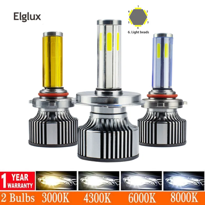 

New 6sides Car Headlights H4 H7 Led Turbo H8 H9 H11 16000LM 120W 6500K White Fog Lamps 9005 HB3 9006 HB4 Fog Light Bulbs