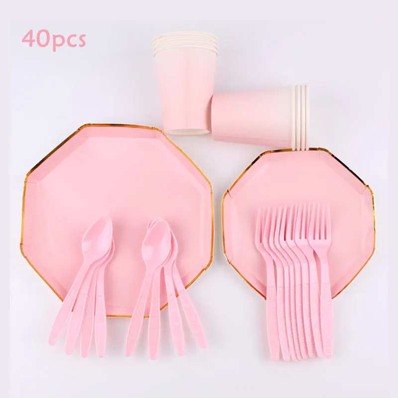 Праздничная посуда розовая тема украшение на день рождения одноразовая скатерть