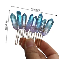 romantic gradient handmade quartz crystal hair comb wedding bridal hairpin crown 2xpc