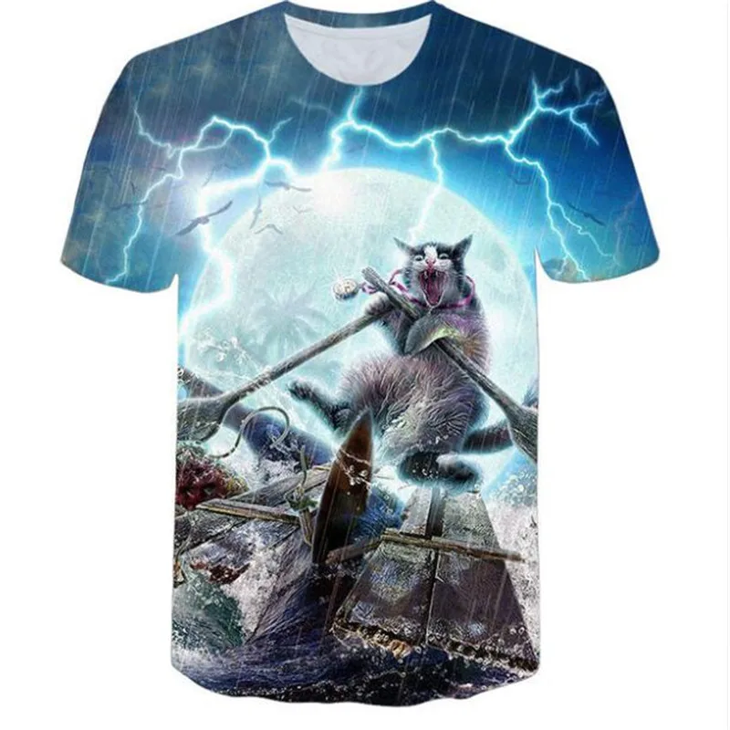 

Solar Kitten T-Shirt Cat Vomiting A Waterfall Onto Earth Vibrant 3d Cat Tee Shirt Galaxy Nebula Space T Shirt Tops For Women Men