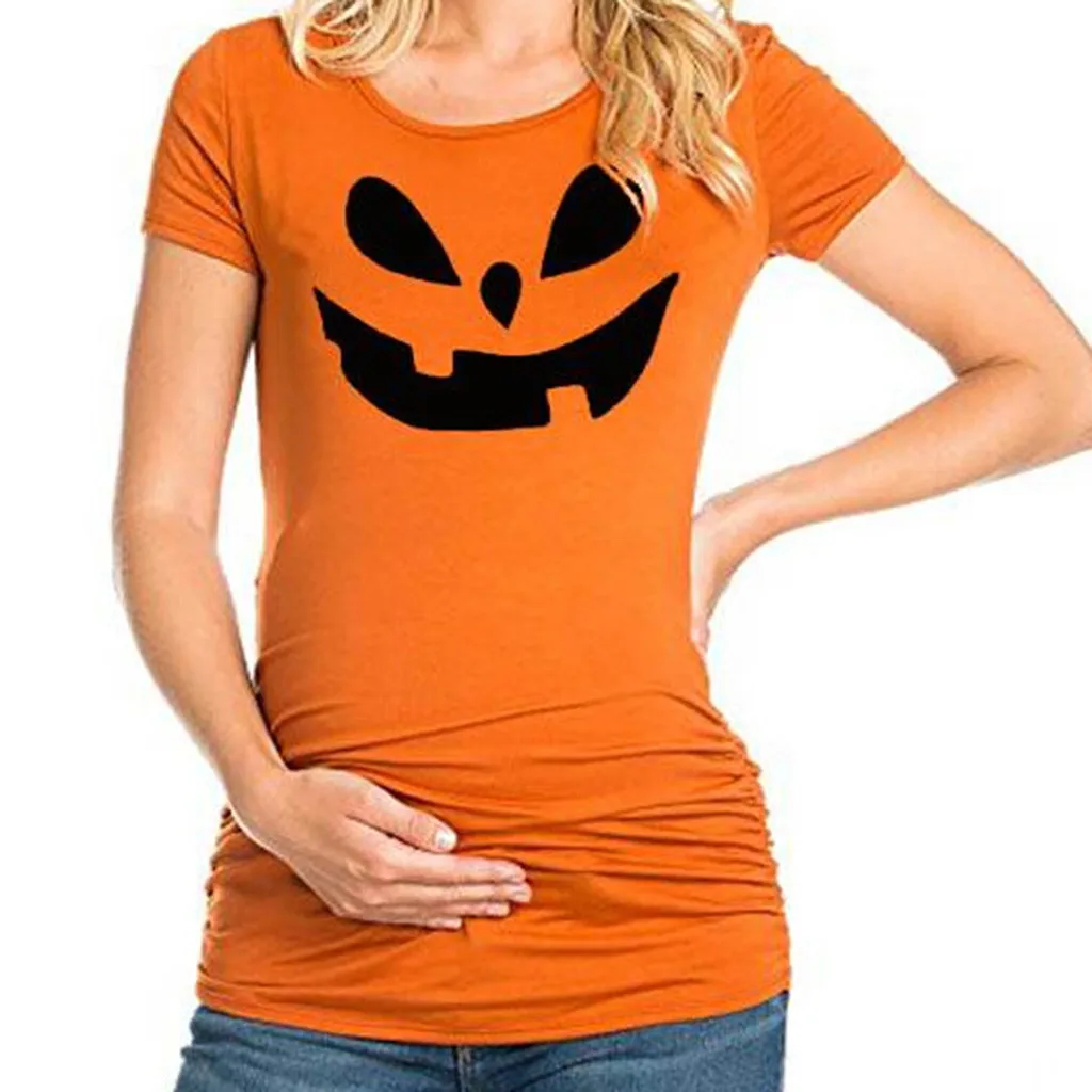 Женская блузка для беременных с коротким рукавом рисунком тыквы топы символикой