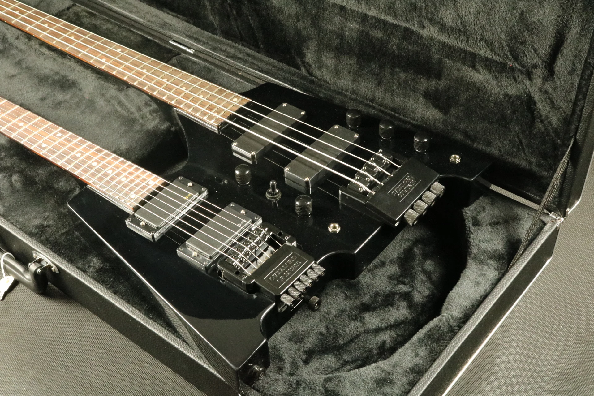 Hign конец качество двойная электрическая гитара ra черный цвет Безголовый бас