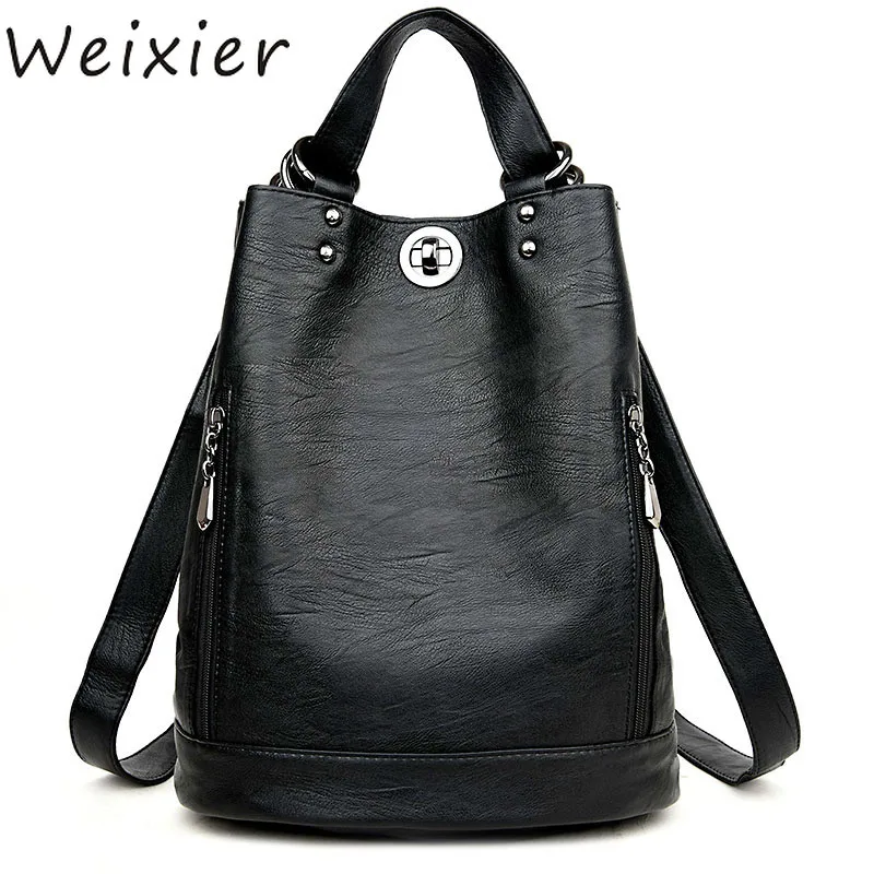 

WEIXIER Women Backpack Female PU Leather Women's Bucket Backpacks Bag Travel Bags Back Pack Multi-purpose Shoulder Bags V3-16