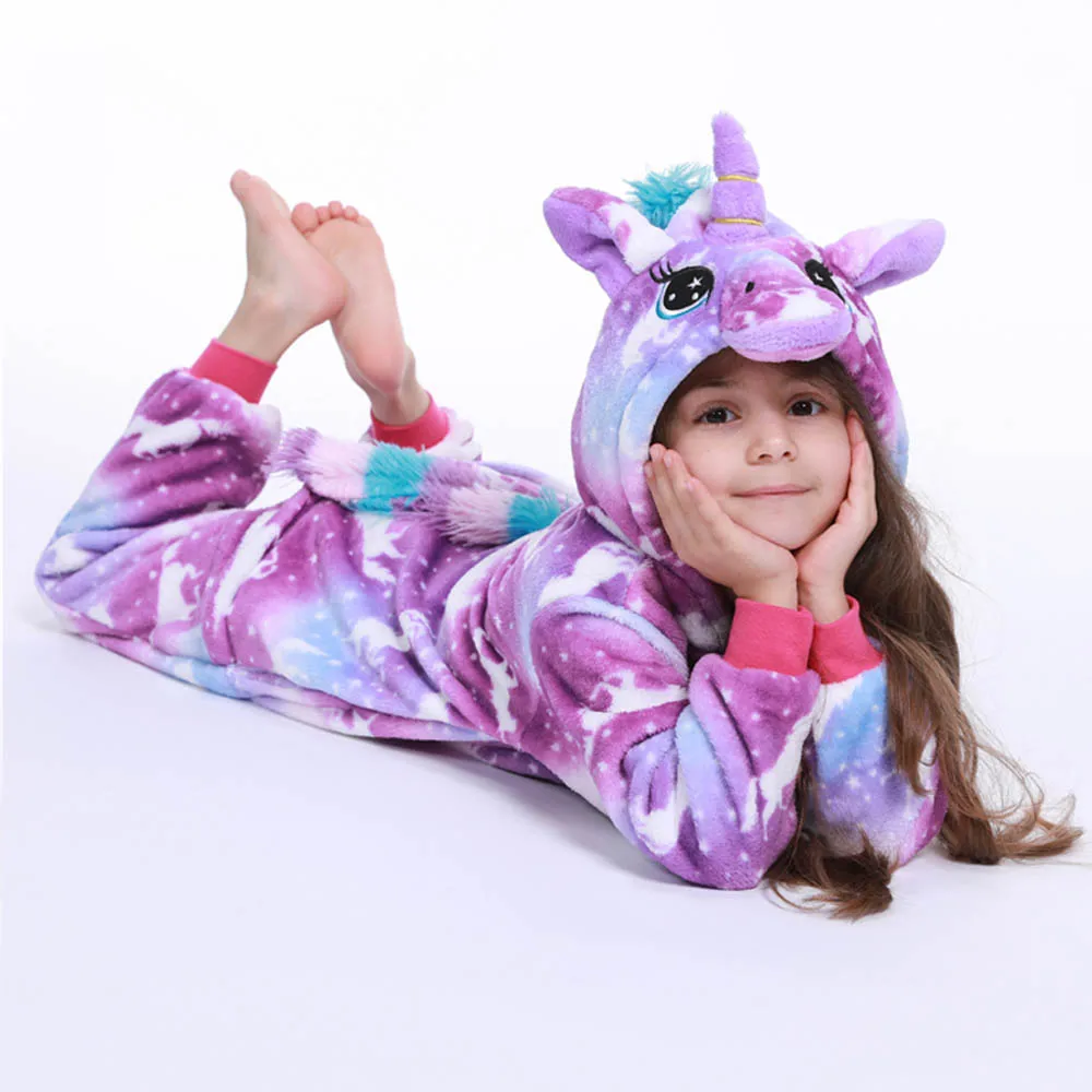 

Baby Toddler Girls Unicorn Pijamas Children Winter Warm Flannel Pajama Boys Kigurumi Cartoon Pajamas Blanket Sleeper