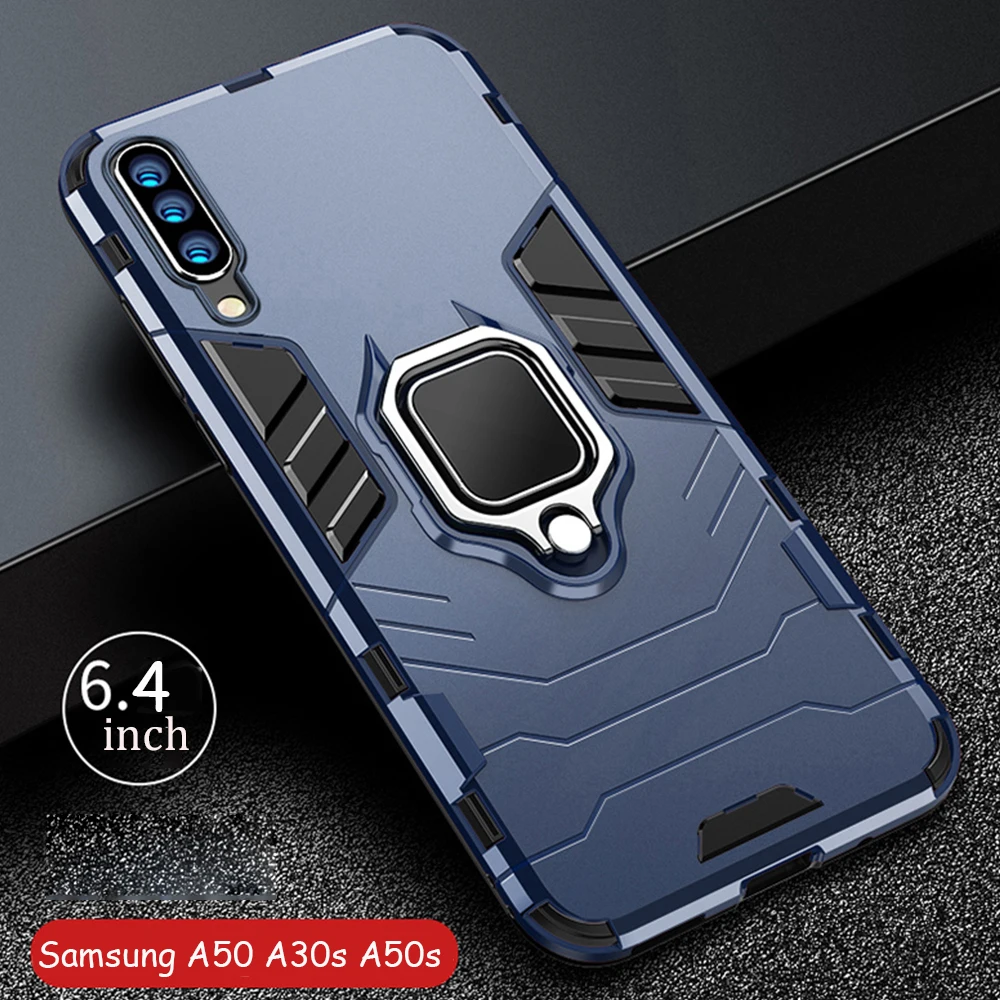 

Чехол-бампер для Samsung Galaxy A20s, A30s, A50s, A70s, армированный, из поликарбоната, с металлическим кольцом-держателем