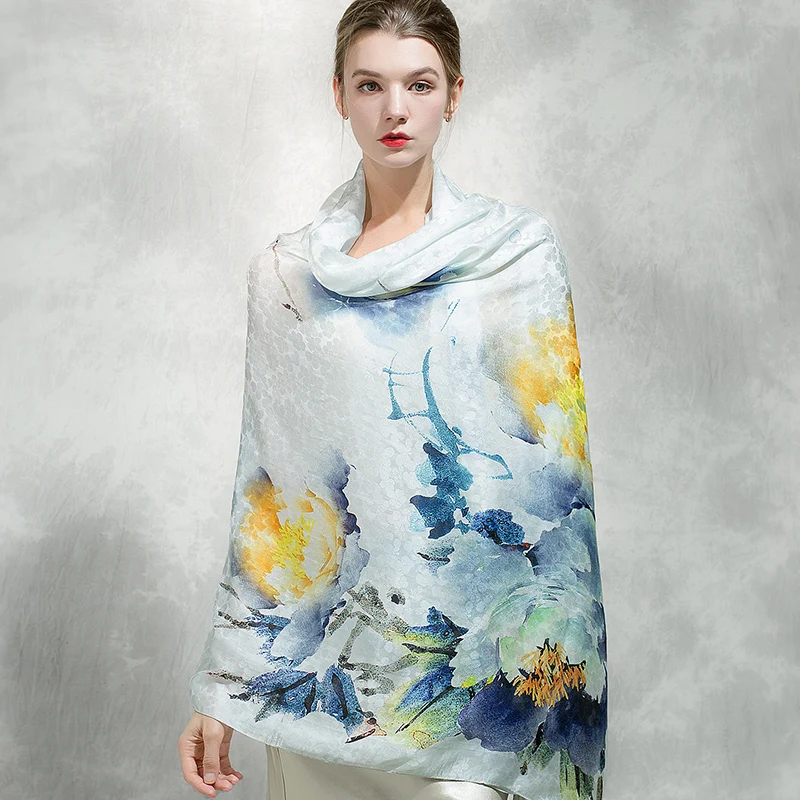

★large jacquard 100% mulberry silk scarves shawls and spring summer bask in the spring and autumn period and the joker