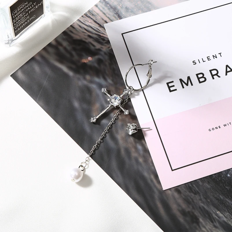 

Long Crossed Drop Dangle Earrings Simulated Pearl Crystal Zircon Alloy Earrings For Women Elegant Jewelry