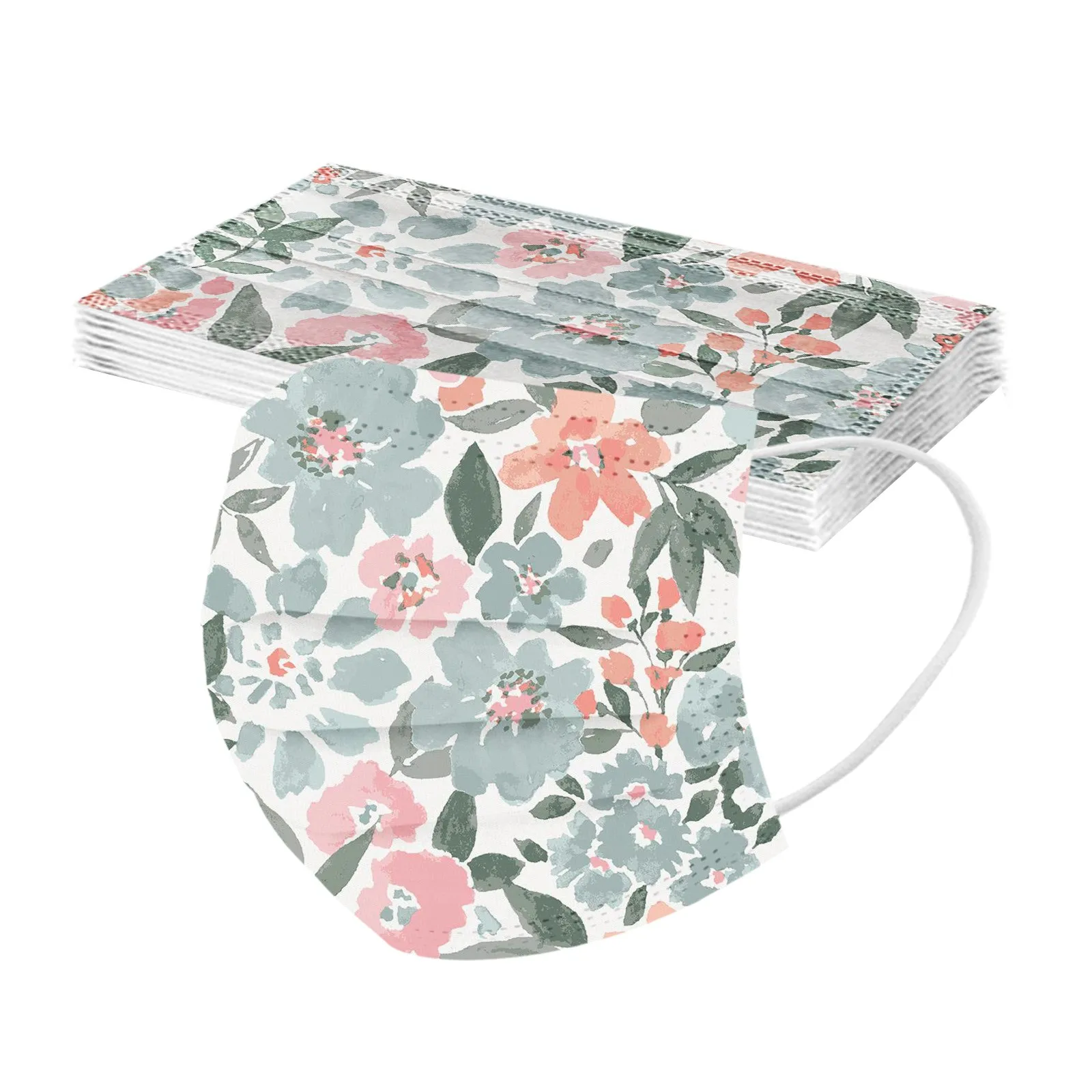 50 шт. одноразовых масок для взрослых с цветочным узором для женщин.