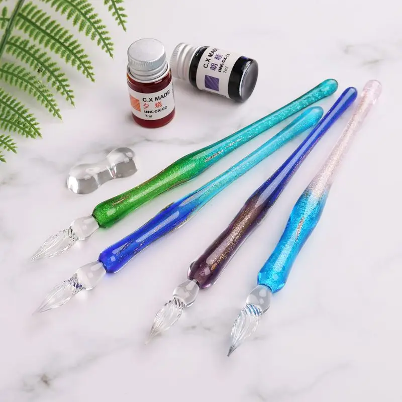

Gradient Starry Sky Glass Fountain Dip Pen Holder Signature Ink Calligraphy Box