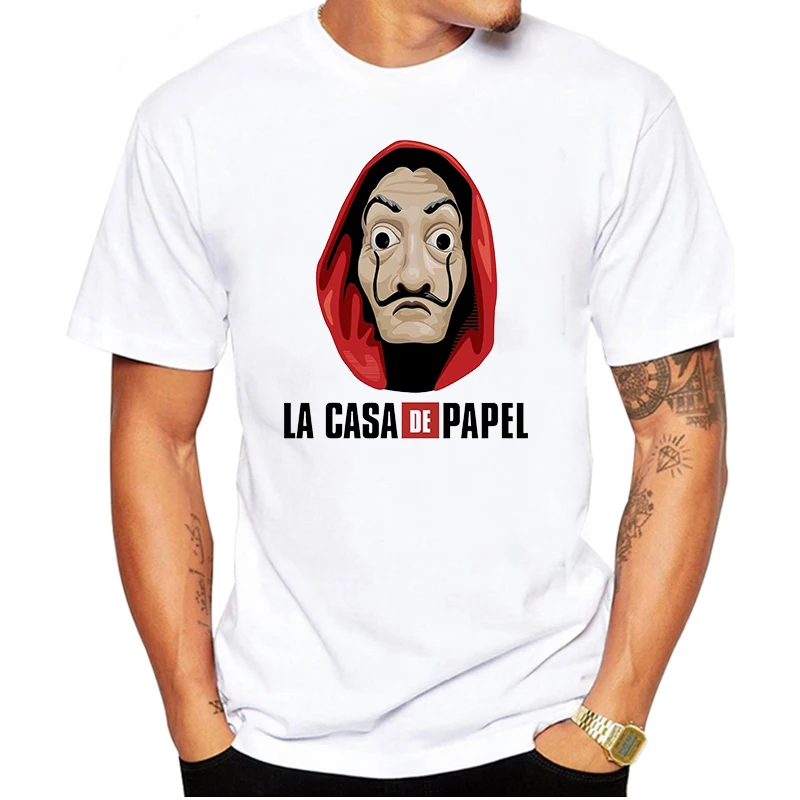 LUSLOS Забавный дизайн La Casa De Papel футболка деньги Heist футболки ТВ футболки "сериалы" Для мужчин короткий рукав дом Бумага футболка большого размера - Цвет: 19bk385