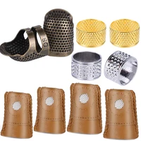 lmdz 10 pcs 3 color metal thimble and finger protector kits copper sewing thimble with leather finger protector for sewing