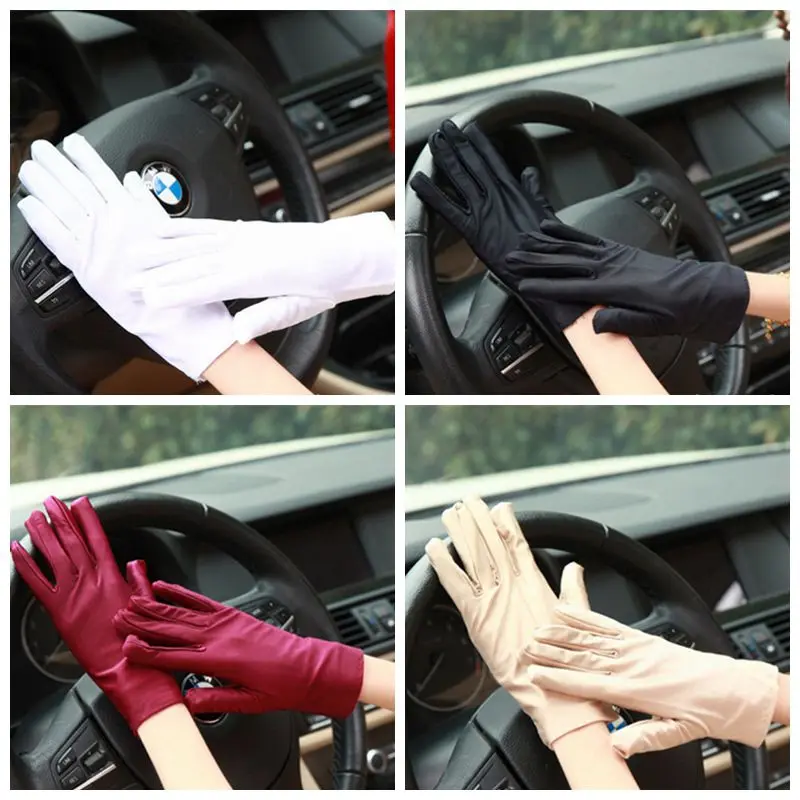 

Women Men Drivers gloves Satin Short Finger Wrist Gloves Evening Party Formal Prom Costume Stretch Gloves White Etiquette Glove
