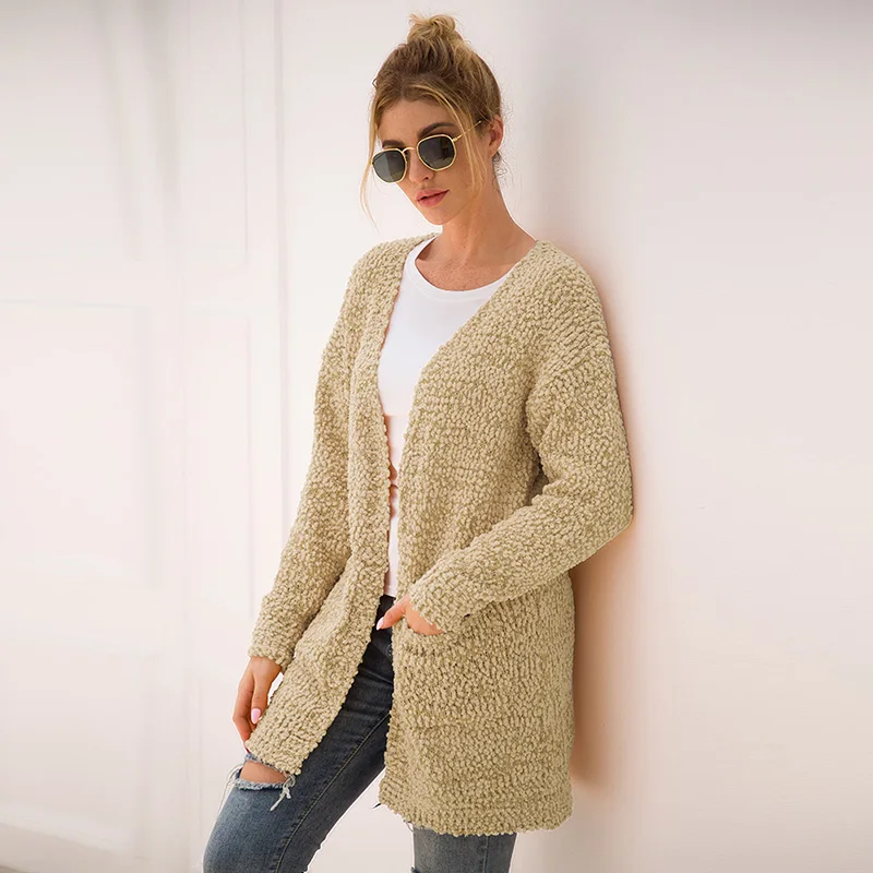 Fitshinling 7 цветов зимний длинный женский кардиган Boho Карманы Женская трикотажная куртка свитера длинный рукав тонкий кардиган для женщин