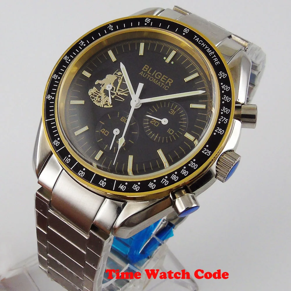 Мужские часы с автоматическим перемещением Bliger 40 мм мужские черным циферблатом