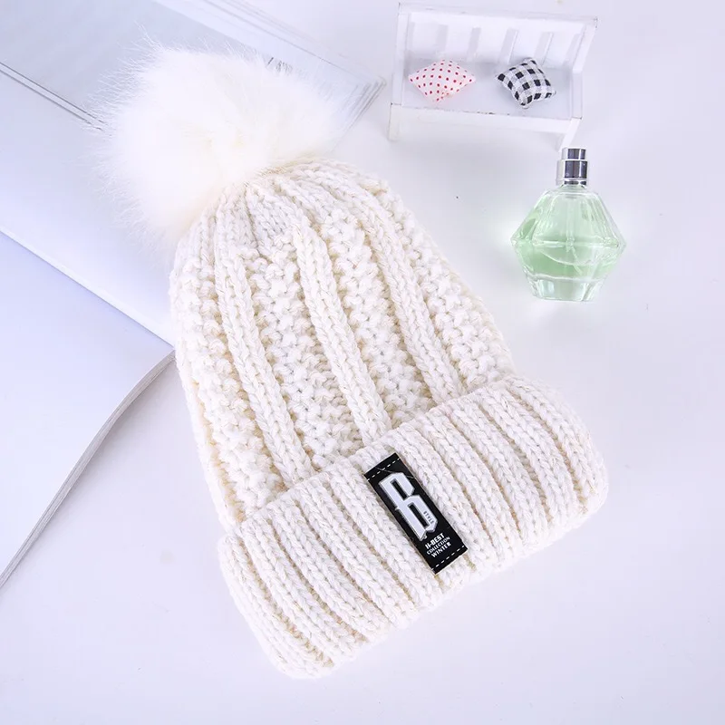 

Pompom Coarse Hat Beanie Cap Women's Winter Knit Ear Cap Warmer Thick Soft Ski Cap Lady Bonnet Skullies Beanies Knitted Rib Hats