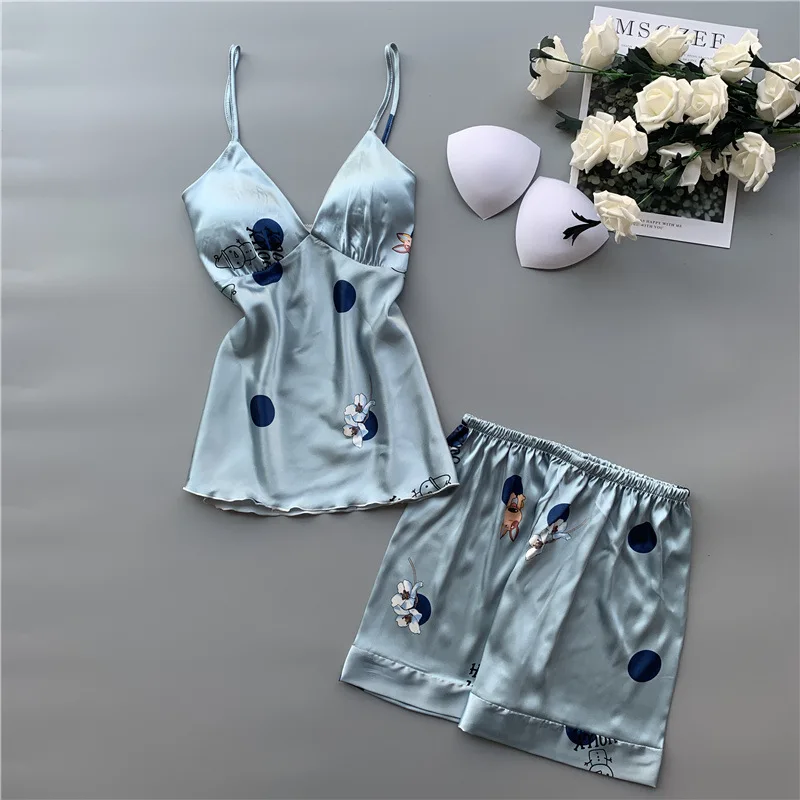 Пижамный комплект женский с V образным вырезом на бретельках|Комплекты пижам| |