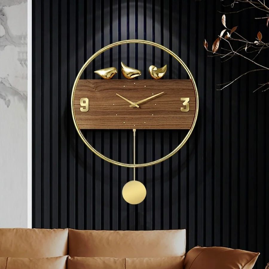 

Creative Luxury Wall Clock Nordic Simple Art Large Pendule Wooden Gold Living Room Wall Clock Reloj Pared Home Decor DL60WC