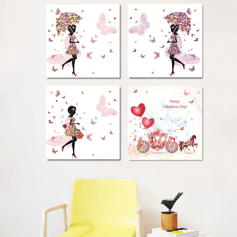 

Canvas Painting Butterfly Fairy elf Home Decorative Gilr Bicycle Pink Art Poster Print Children's Room Living Room Home Décor