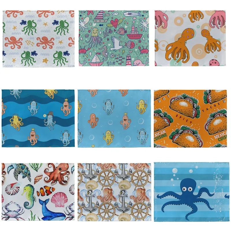 

42x32cm Kitchen Table Mats Cotton Linen Table Napkin Marine Octopus Pattern Placemats Creative Printed Dining Accessories