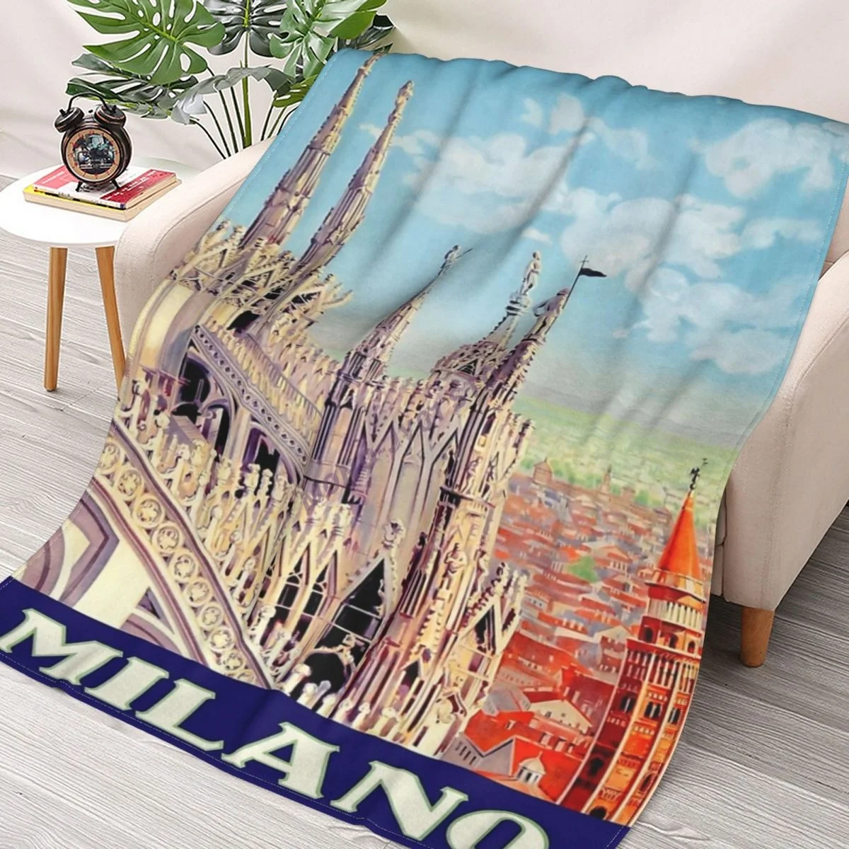 

1930 Milan Cathedral Italy Travel Throw Blanket Sherpa Blanket cover Bedding soft Blankets