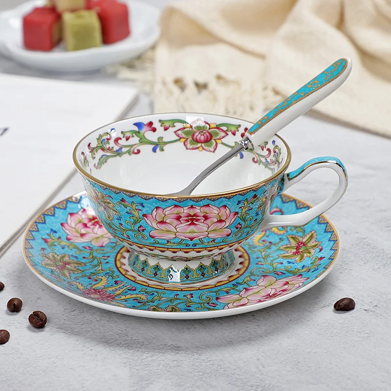 1550G YeFine высококачественные кофейные чашки из костяного фарфора, винтажные керамические чашки с остеклением, расширенные чайные чашки и наборы блюдец, роскошные подарки - Цвет: 1550G