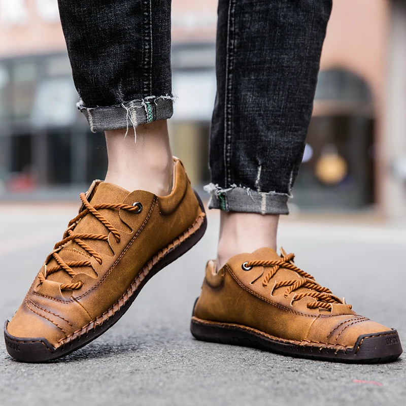 Fhlyiy brand men shoes leather flats lace-up men's luxury High Quality Comfortable Spring footwear Plus size 48 | Обувь