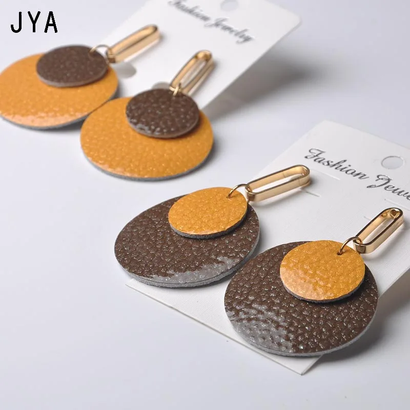 Женские двойные серьги JYA круглые из натуральной кожи разных цветов модные