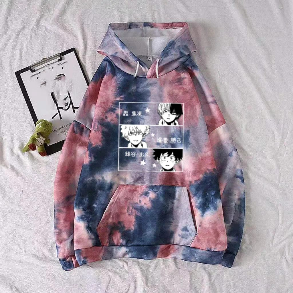 

2021 Anime Tie-dye Hoodie My Hero Academia Pullovers Tops Long Sleeve Uniex Cloth