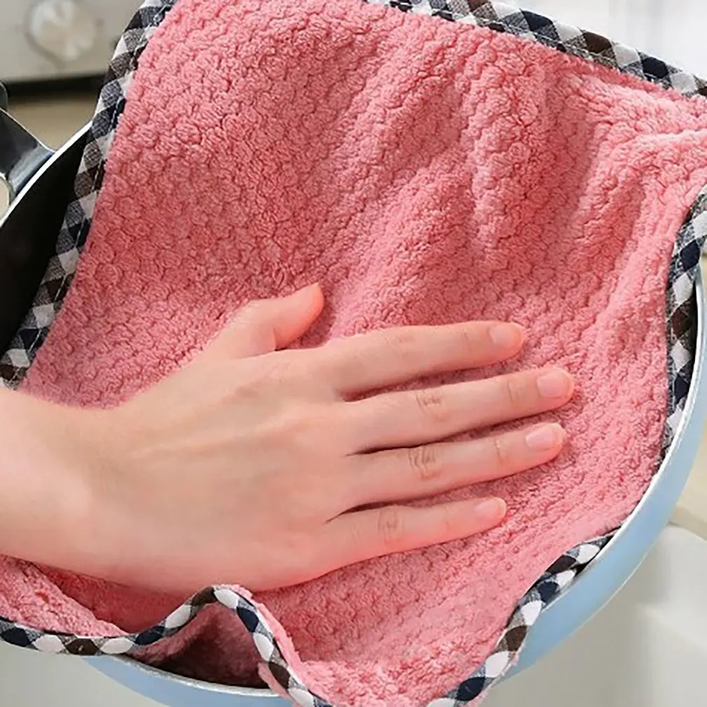 

Coral Fleece Dish Towel With Seamless Wall Hooks Non-stick Dishcloth For Household Kitchens Dish Towel