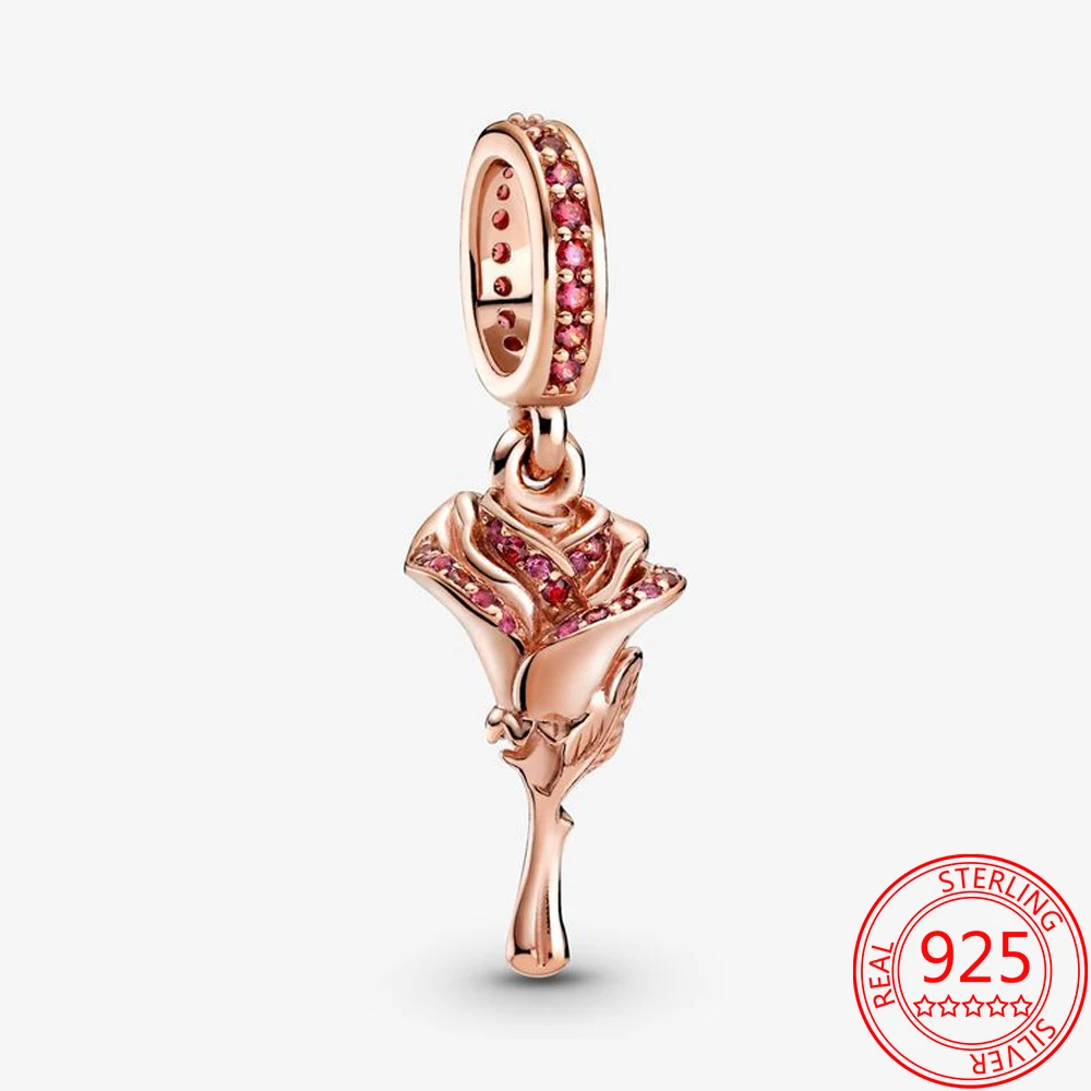 

Classic 925 Sterling Silver Sparkling Rose Gold Family Tree Dangle Charm Fit Brand Moment Bracelets and Necklaces DIY Jewelry