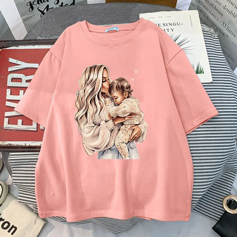 

Bela mãe beijar seu bebê impresso feminino t camisa vogue mais tamanho tshirts streetwear solto vestido simplicidade respirável