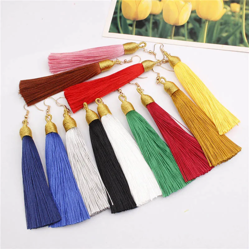 BTWGL модные богемные длинные серьги с кисточками из сплава белые красные шелковые