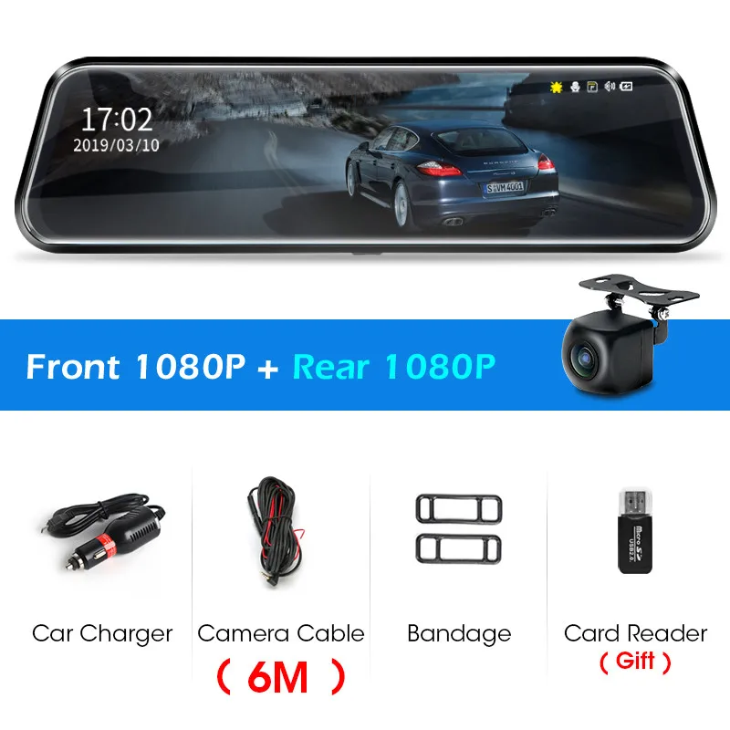 Jansite 10 ''видеорегистратор 1080P с сенсорным экраном, автомобильная камера dvr, циклическая запись, медиа, ночное видение, двойной объектив, g-сенсор - Название цвета: With 6m camera
