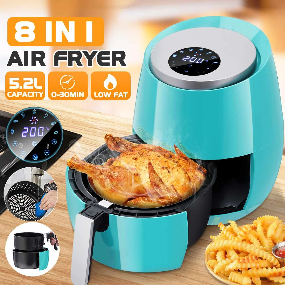 

1400W Мощность аэрофритюрница для приготовления блюд без электро воздуха Frier 5.2L глубокий Airfryer с цифровой светодиодный сенсорный Экран таймер-...