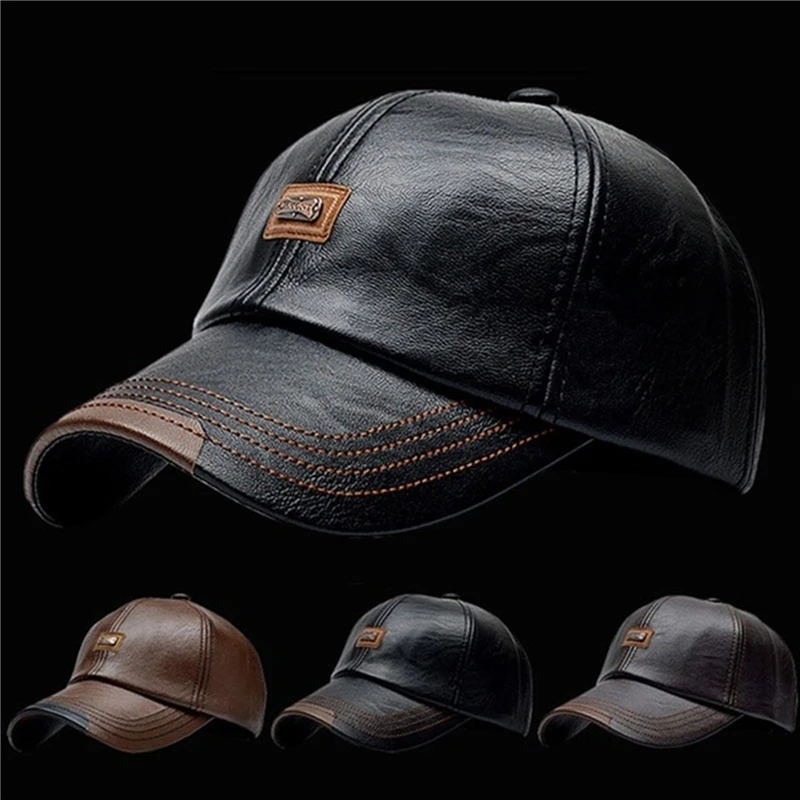 

New Baseball Cap Casual Fashion Hat Autumn And Winter Plus Velvet Cap Leather Comfortable Baseball Cap For Men