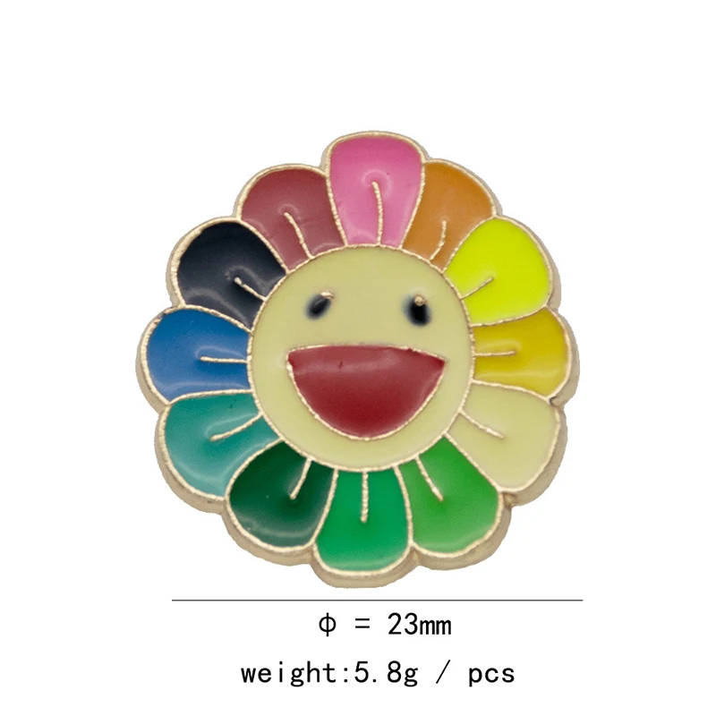 New Gold Silver Metal Cartoon Rainbow Seven Color Brooches For Women Drop Oil Cute Smiley Face Brooch Pins Men Coat Jewelry | Украшения и