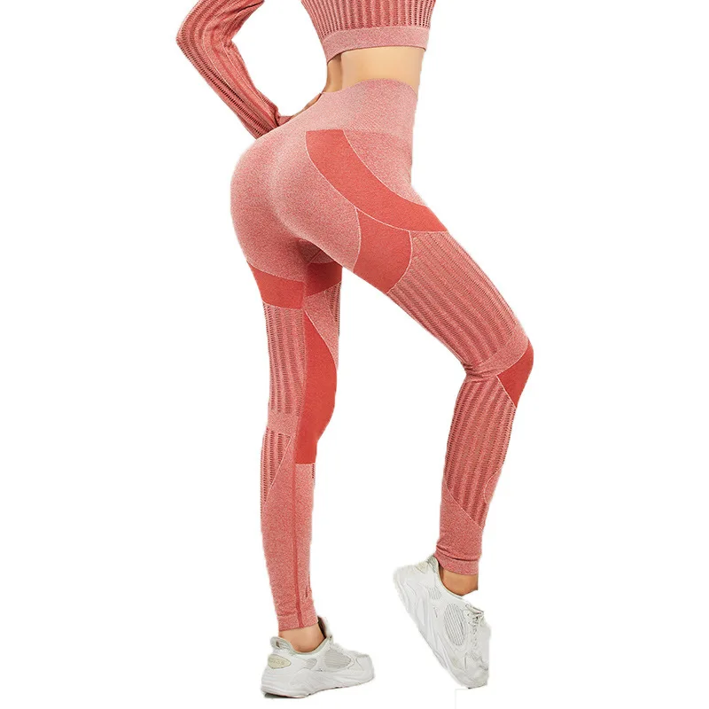 Stripe Fitness Leggings Seamless High waist Leggings Women Hollow Breathable Gym Pants Slim Running Legging Push up