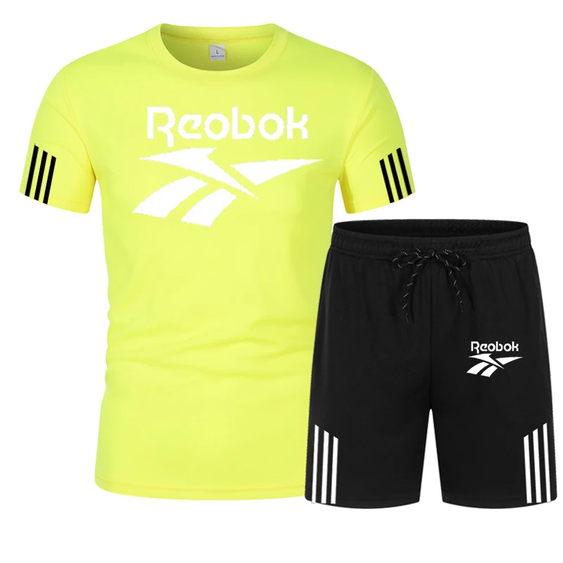 

2021 new fashion hot sale printed T-shirt sports suit quick-drying casual running wear summer short-sleeved shorts 2-piece set